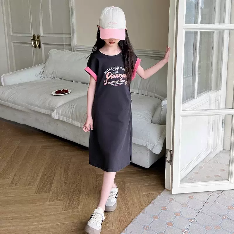 女童夏装连衣裙2025新款网红儿童装长裙夏天T恤裙夏女孩洋气裙子