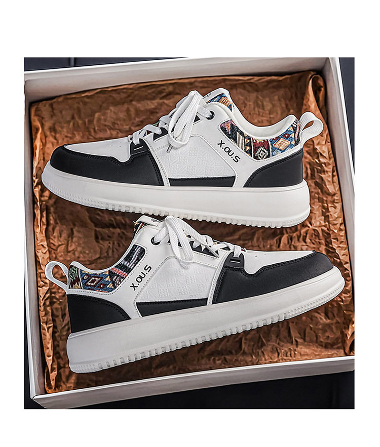 Giày sneaker cổ thấp mũi tròn rộng, đế dày tăng chiều cao, mặt da chống nước, dây buộc — Bạch tửu đỏ 8811, Trắng kaki 8811, Trắng đen 8811 chi tiết 10
