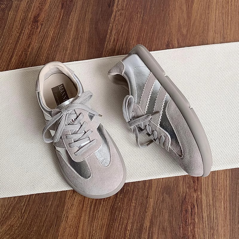 Scarpe da ginnastica tedesche retrò in pelle opaca color oro da donna, suola morbida, scarpe sportive casual, abbinate ai colori, con lacci, scarpe Forrest Gump_voghion.com