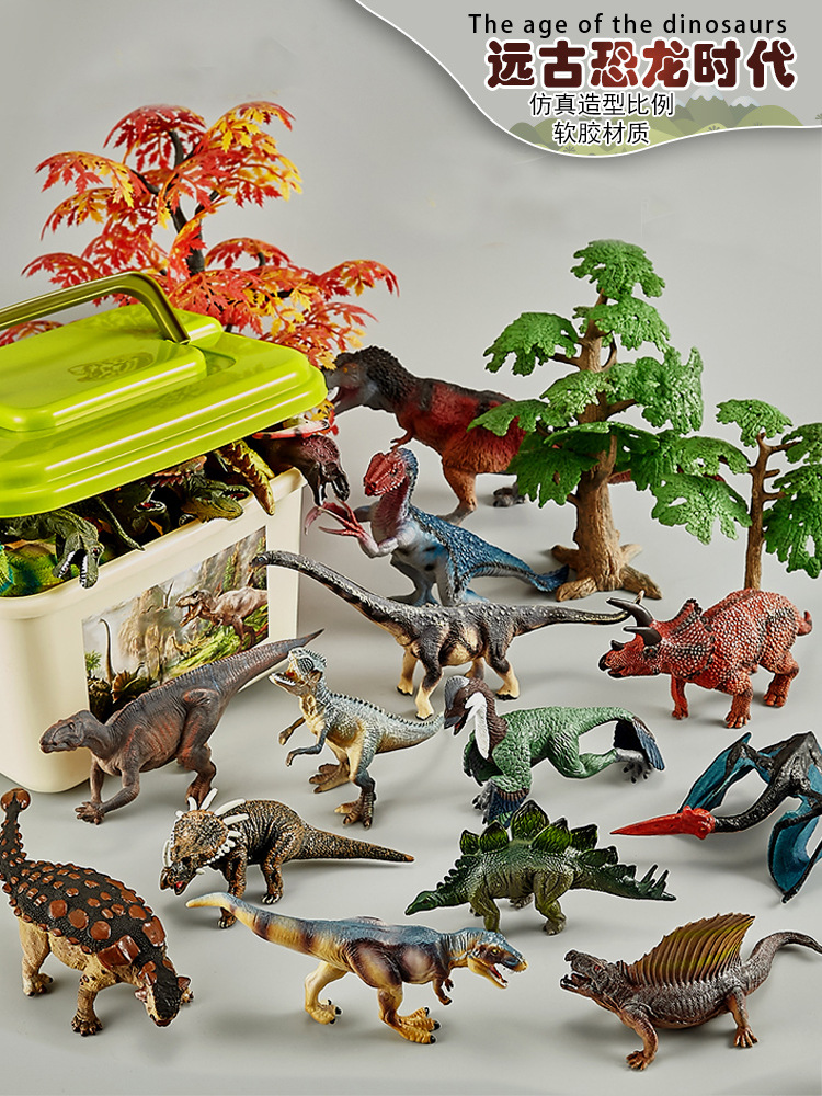 Extra-large Children's Dinosaur Toy Set with Realistic Tyrannosaurus Rex Model, Soft Rubber Triceratops, Pterodactyl, Ankylosaurus, and Primitive Tyrant Dragon