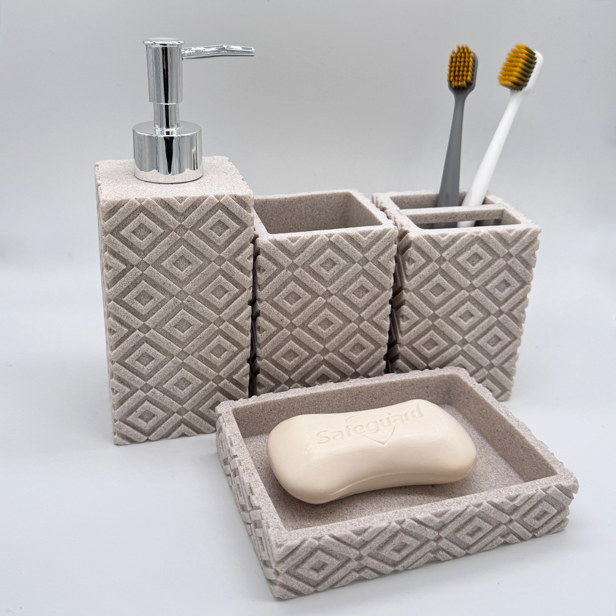 Kit de baño de resina de arena y grava de imitación de estilo europeo baño de arena y grava juego de cuatro piezas decoración de baño con textura taza