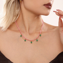 米朵朵天然石手工串珠水滴猫眼石项链轻奢小众设计新款锁骨链现货