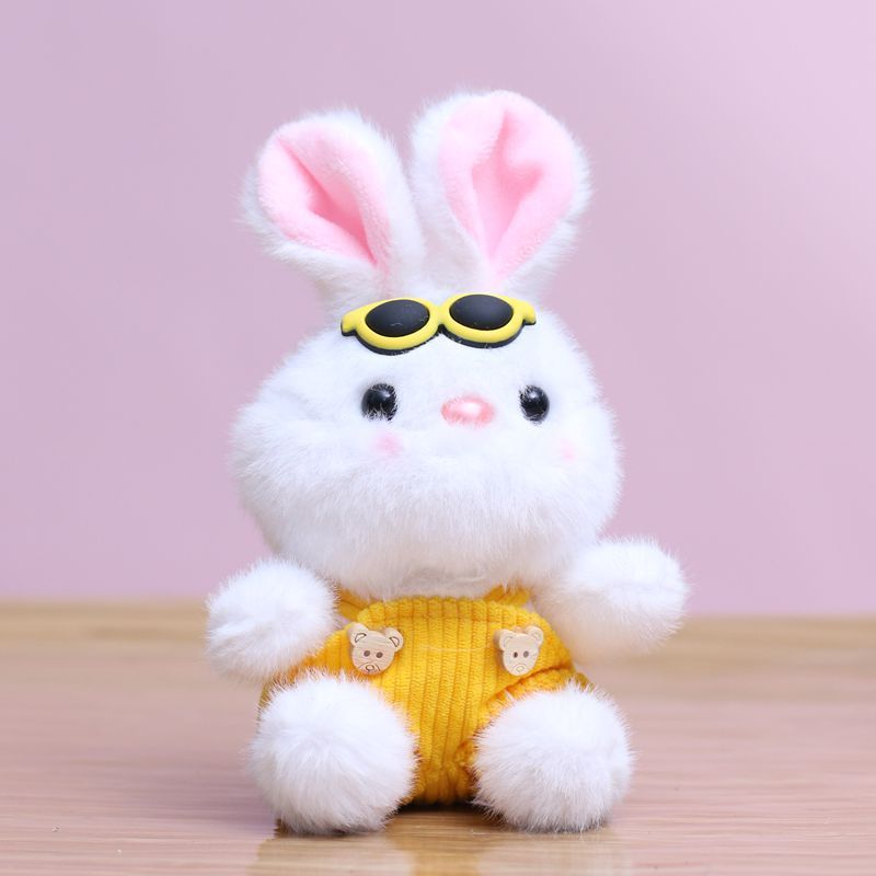 ネット有名人サスペンダーウサギペンダントかわいいメガネ白ウサギぬいぐるみバッグペンダントキーホルダー人形|undefined