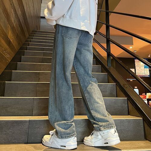 American style trendy brand denim jeans for men, spring and autumn straight leg loose wide leg casual long pants, summer thin model