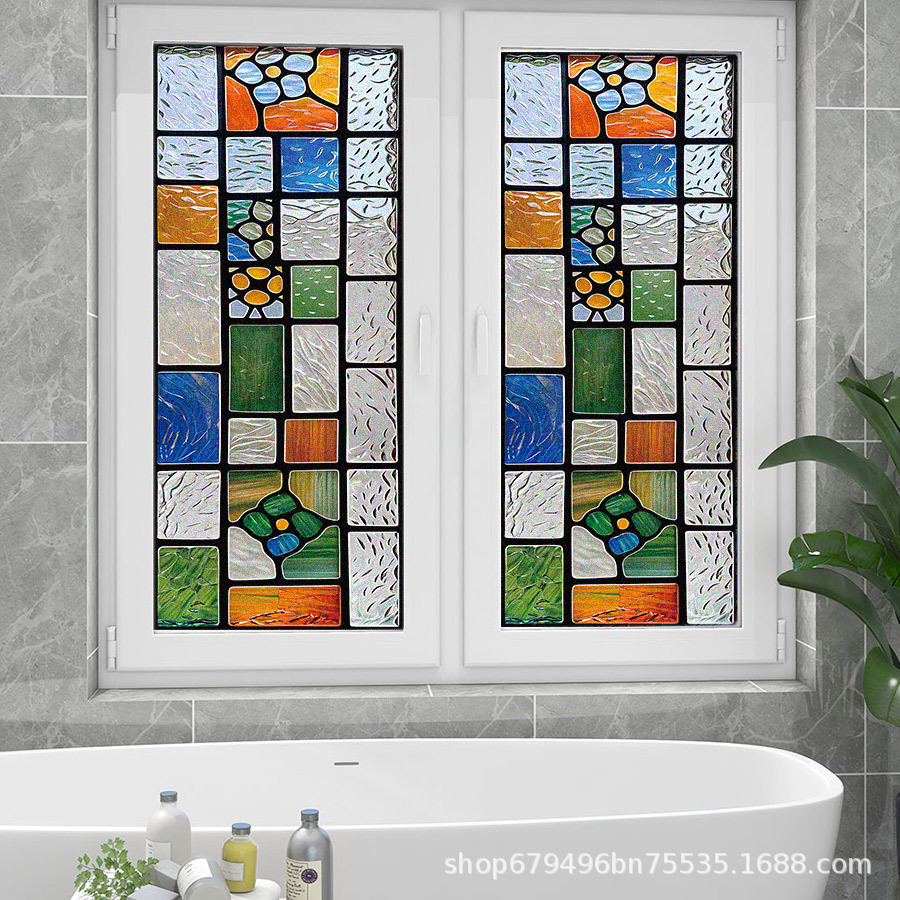 Art Colorful Geometric Pattern Electrostatic Glass Sticker Pvc Glue-Free Window Film Seamless Splicing Glass Window Sticker