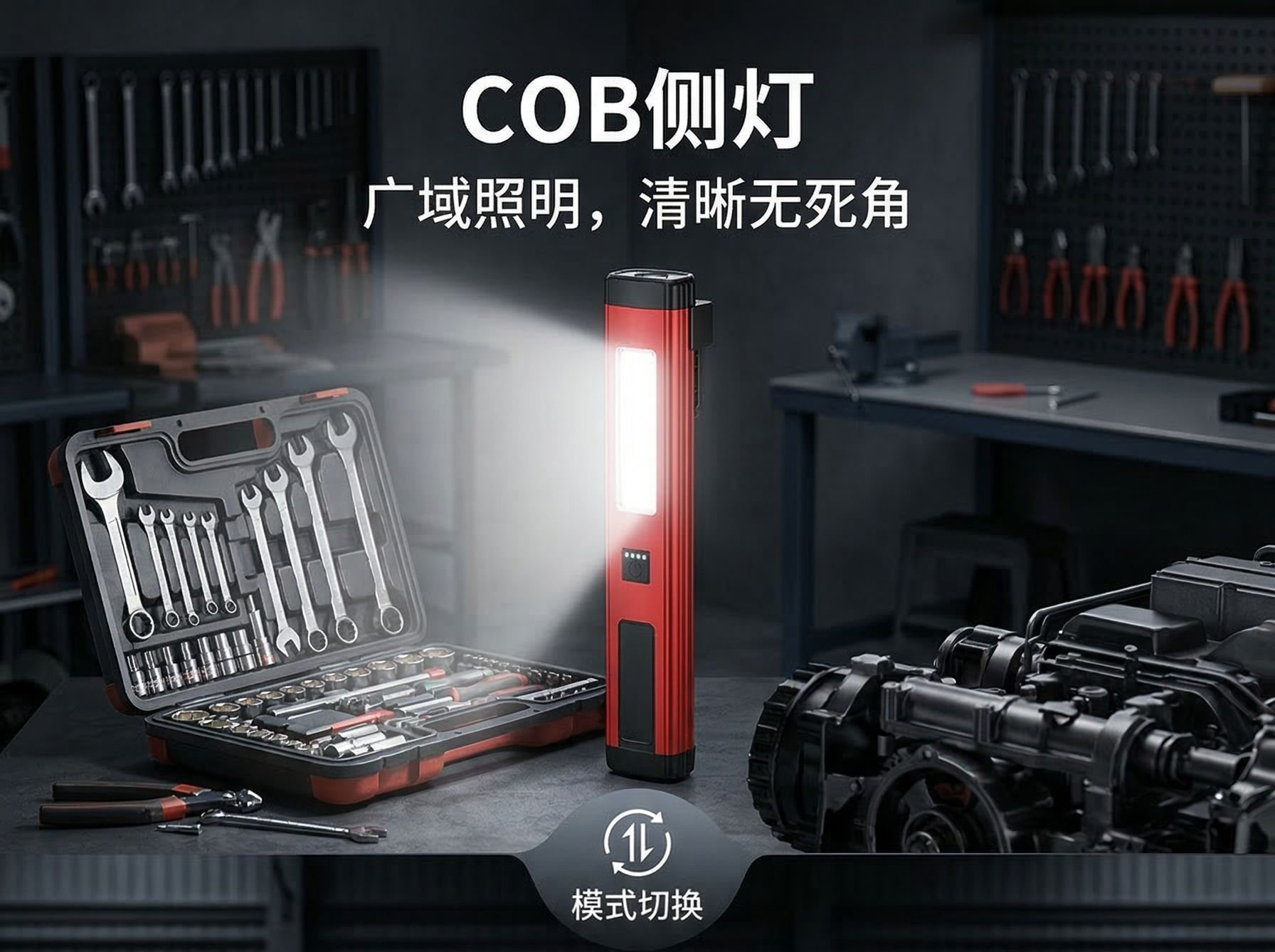Cross-Border New Model Multifunctional Work Light Cob Side Light Inspection Light Hook Charging Car Repair Light Strong Magnetic Adsorption Lighting