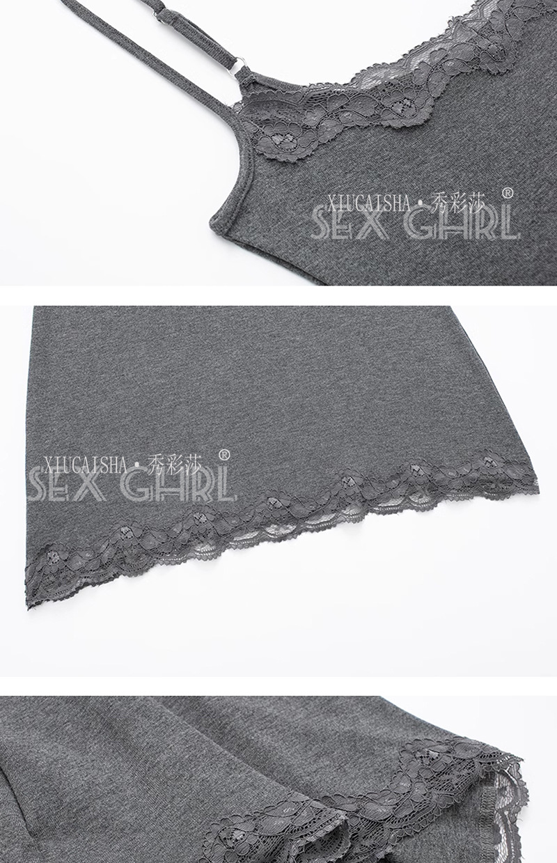 Xiuaisha Lace Suspender Skirt Pajama Set – Sheer Babydoll Style, One Size, Black — detail image 29
