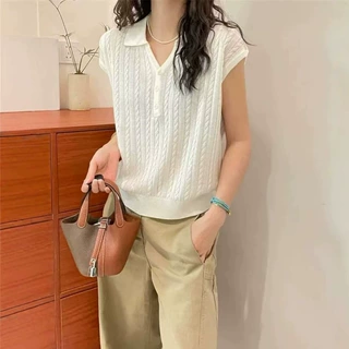 天爽亚麻绞花POLO衫短袖女 2026夏新款纯色麻花翻领针织休闲上衣