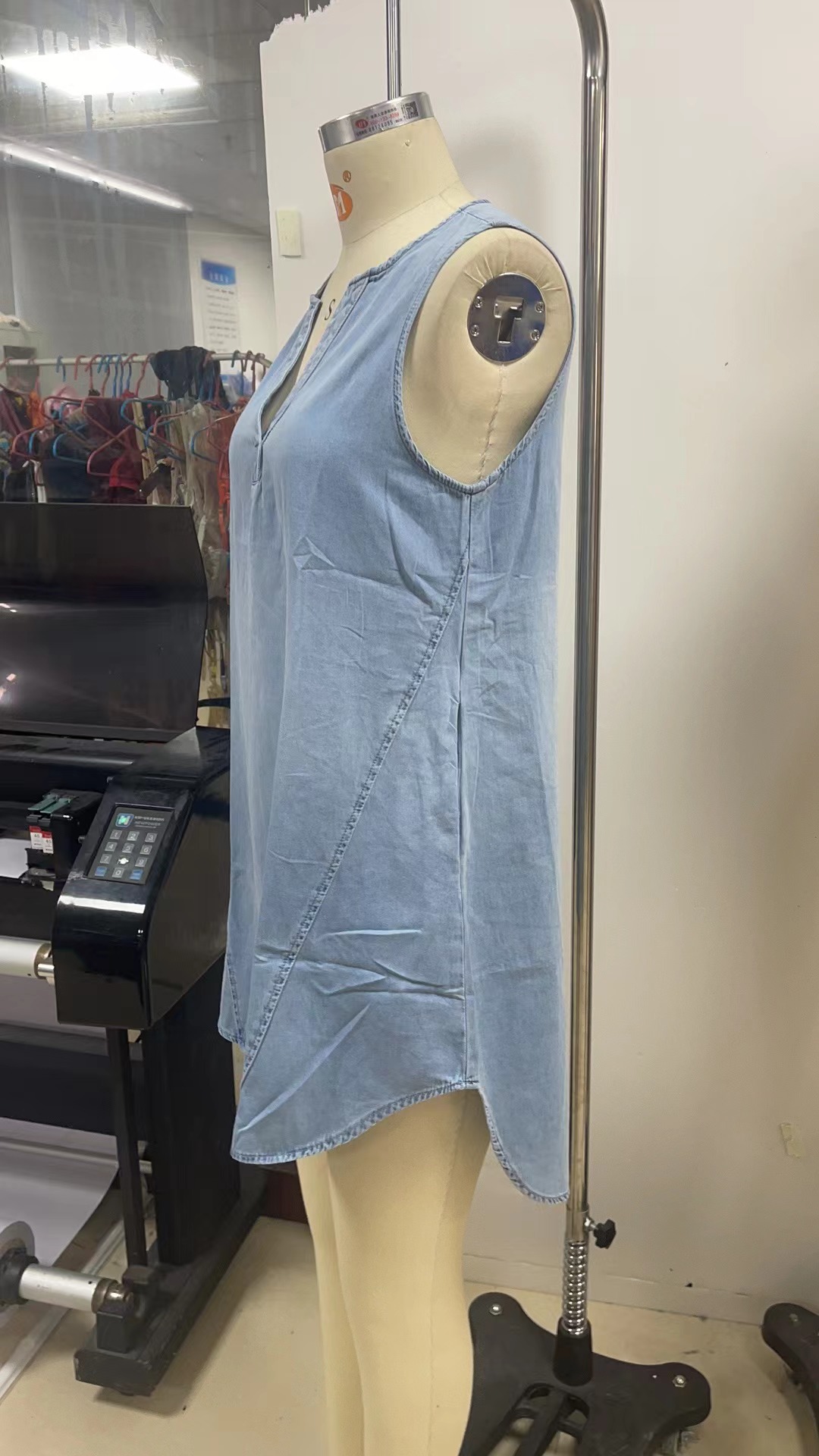 Denim Women opular Sleeveless Casual French V neck Loose Monkey Wash Dress Women
