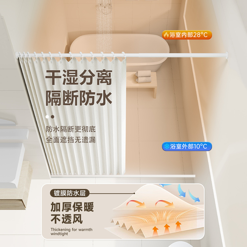 Factory Wholesale Shower Curtain, No-Hole Installation, Invisible Waterproof Moldproof Quick-Drying Bathroom Dividing Shower, Overseas Trade