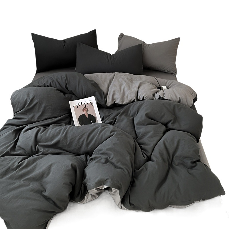 Four-piece bed set A can sleep naked wash cotton quilt cover solid color bed sheets student dormitory three-piece bed hat wholesale 4