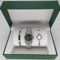 Rolex Three-Piece Set - Datejust Women's with Diamonds, Silver and Green