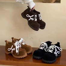 欧洲站学院风女鞋2025秋季磨砂皮厚底内增高复古大头鞋休闲勃肯鞋