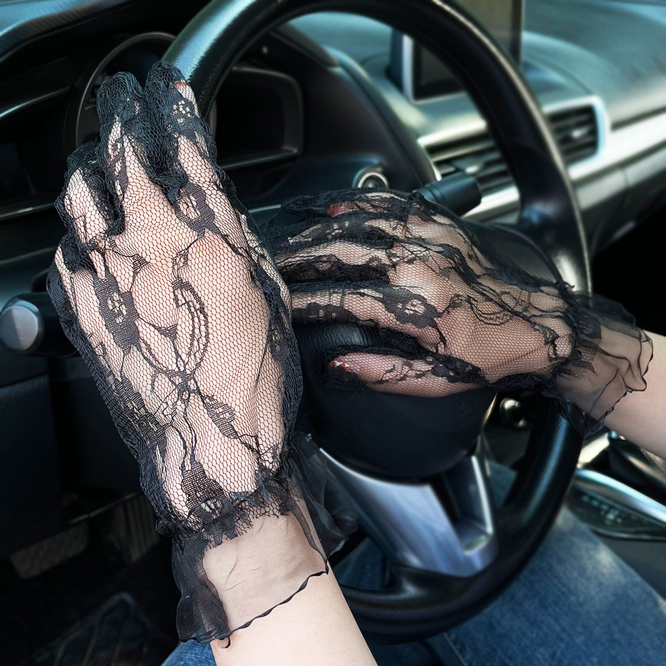 fashionable thin summer black sexy gloves for bride