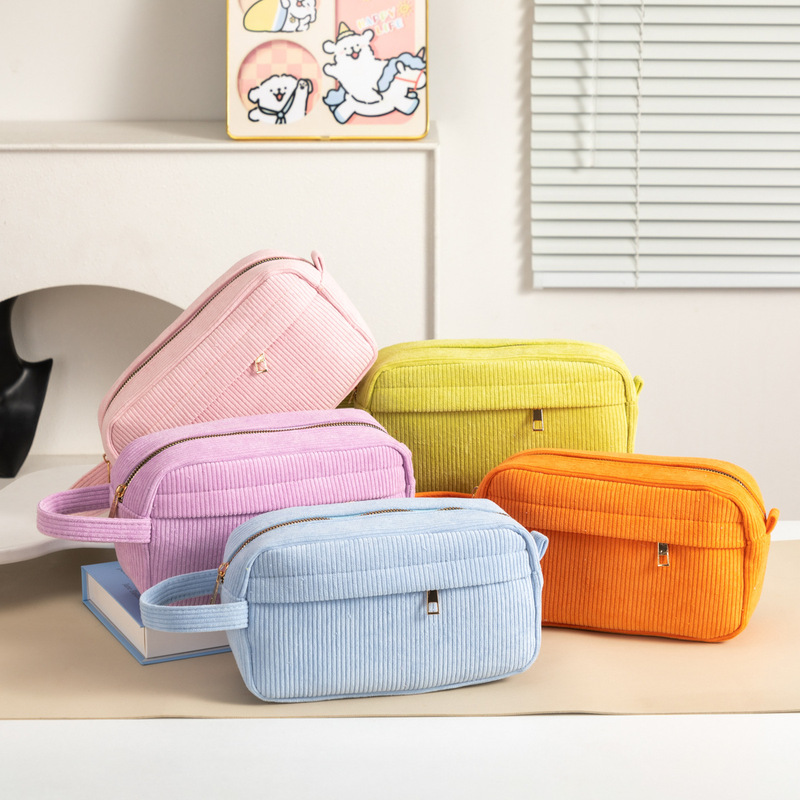 Cross-Border New Style Portable Makeup Bag, Large Capacity Corduroy Portable Storage Bag, Fashionable and Simple Jewelry Storage Bag