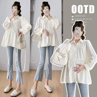 Real shot maternity clothes spring fashion cotton shirt loose casual top