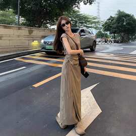 法式连衣裙女夏季2025新款气质小个子梨型身材长裙穿搭配两件套装