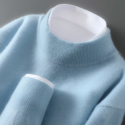 秋冬新款100%纯羊毛衫男士半高领针织套头毛衣休闲宽松打底羊绒衫