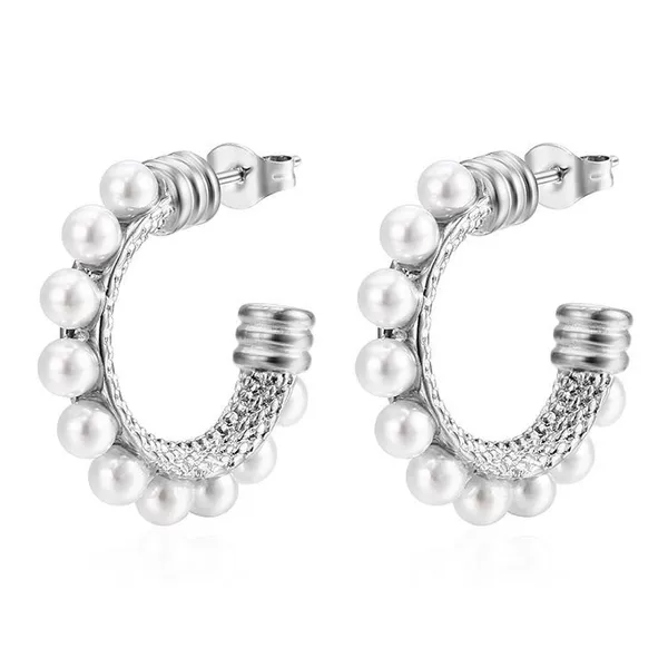 Stone inlay, steel earrings from pearl