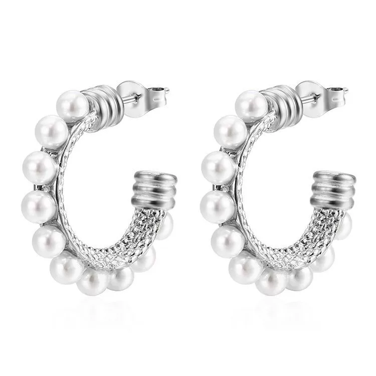Brand retro fashionable trend stone inlay, earrings stainless steel, French retro style, light luxury style