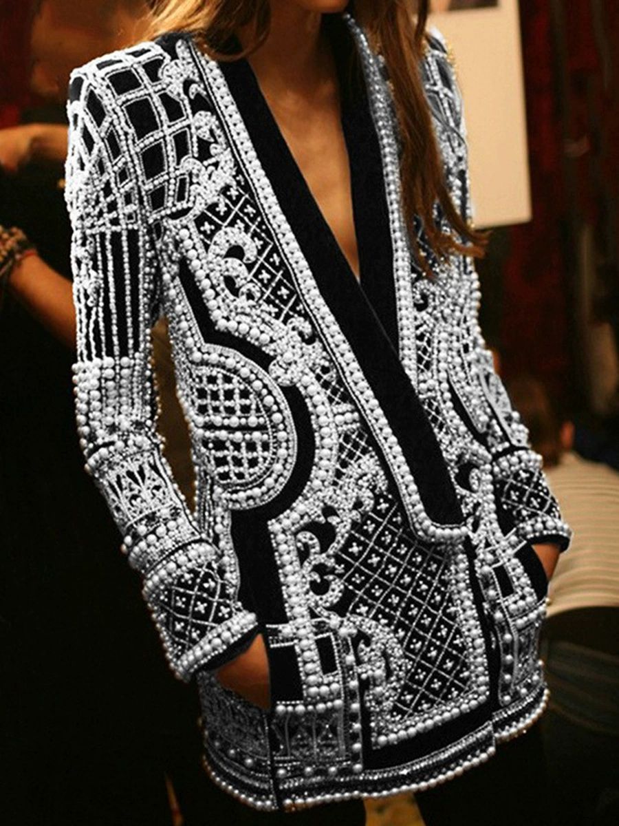 Suit jacket, retro spring classic, long-sleeve, high-quality beaded embellishment