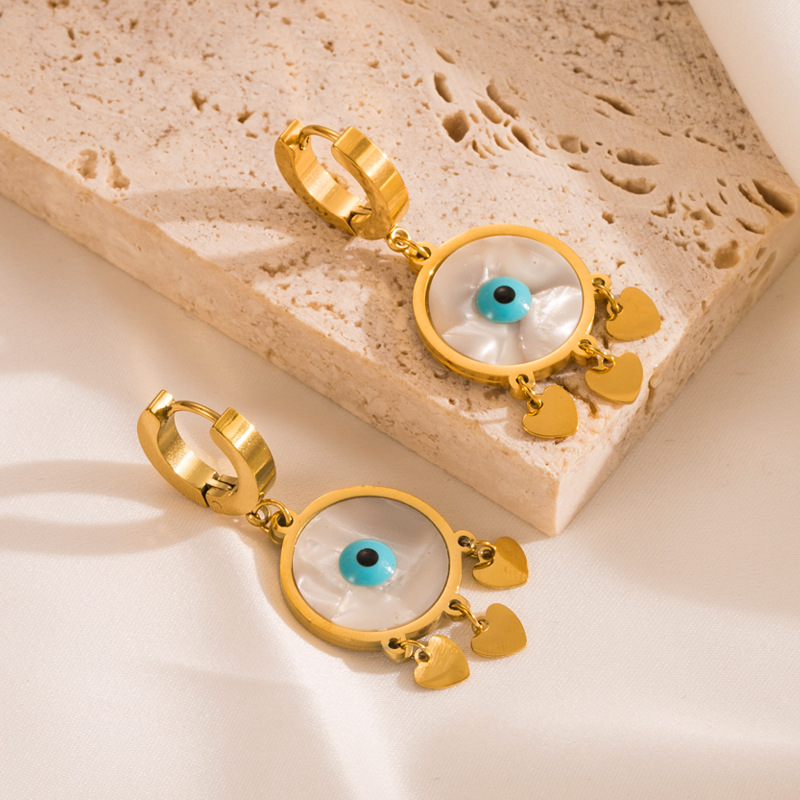 Fashion Dreamcatcher Eye Titanium Steel Gold Plated Shell Drop Earrings 1 Pair