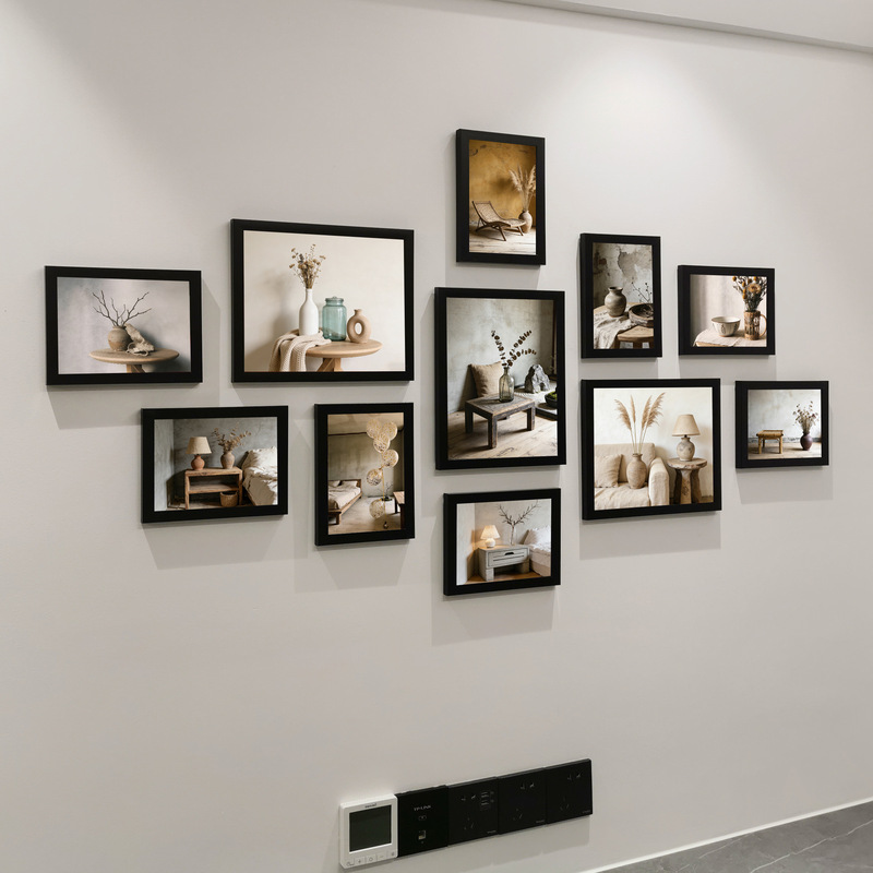 Modern Minimalist Black Photo Frame Photo Wall Living Room Background Wall Decoration Dining Room Bedroom Multi-Frame Combination Hanging Picture Set