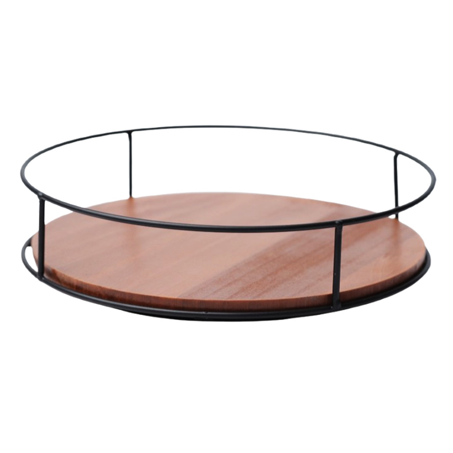 Soporte de almacenamiento de madera maciza de suministro directo de fábrica, estante de acabado de hierro, tanque de botella de condimento de escritorio, bandeja giratoria para cosméticos