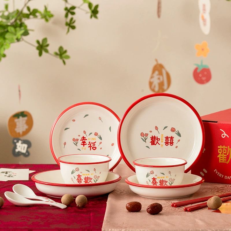 Ceramic tableware, red set, Birthday gift, Chinese style
