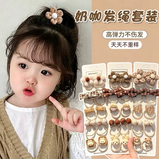 儿童可爱咖色花朵发圈宝宝秋冬扎头发橡皮筋小女孩头绳不伤发头绳