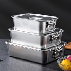 Special Thick Stainless Steel Square Basin with Handle Tray Flat Base Deep Square Plate Commercial Fry Basin Large Size Serving Tray