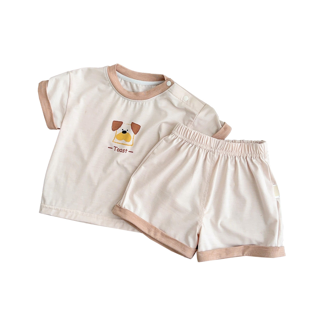 Traje para niños nuevo estilo ropa de verano para niños estilo coreano nuevo traje de pantalones cortos de manga corta para bebés y niños pequeños fuera de dos piezas