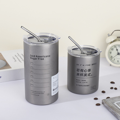 创意冰美式不锈钢咖啡保温杯大容量真空简约吸管杯办公便携拿铁杯