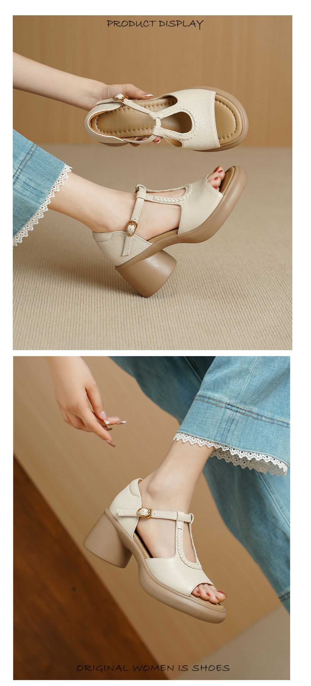 Sandal cao gót nữ quai ngang da cừu gót dày 7 cm, kiểu dáng thời trang — đen chi tiết 7
