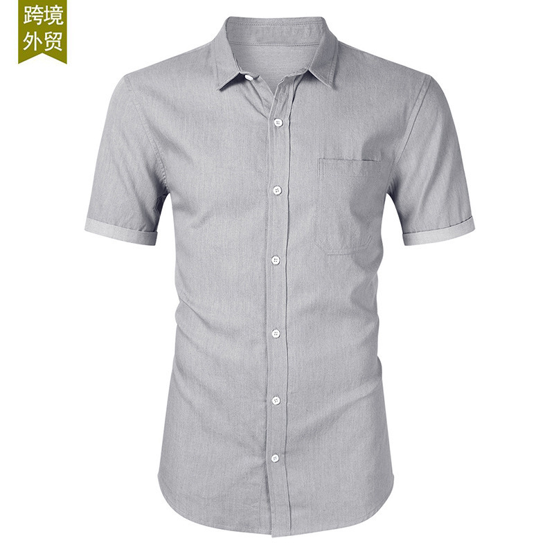 European and American oxford cloth solid color short-sleeved men's shirt cross-border Amazon shirt flanging elegant casual loose shirt