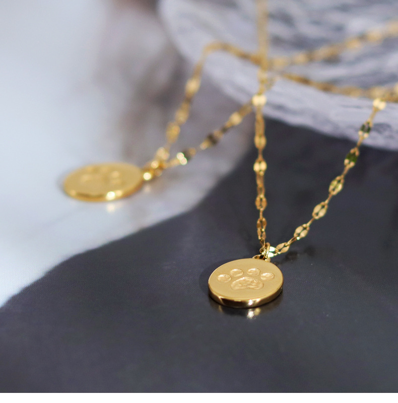 Cute Paw Print Titanium Steel Plating Pendant Necklace