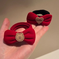 新年酒紅絲絨蝴蝶結皮筋頭飾發圈後腦勺氛圍感碎紅色喜慶髮飾
