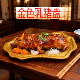 亚克力金色蛋型刺身盘长方形加厚塑料烤乳猪托盘水果盘菜碟子平盘