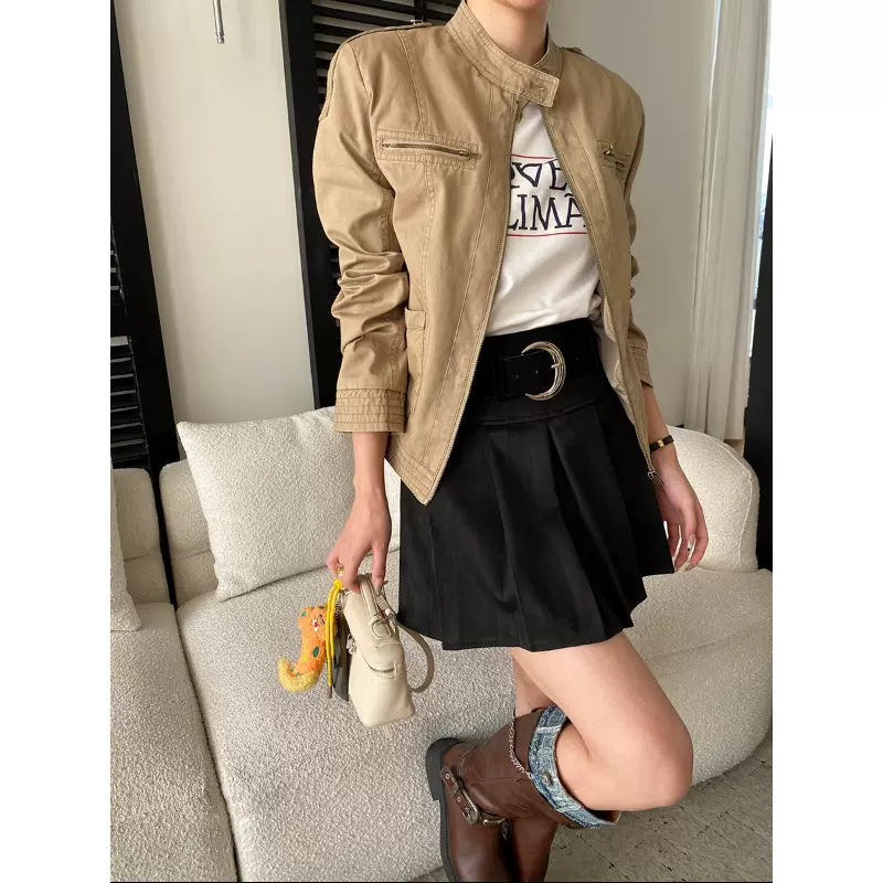 司南 美式复古风 设计感小众水洗做旧立领工装夹克短外套 SN8712