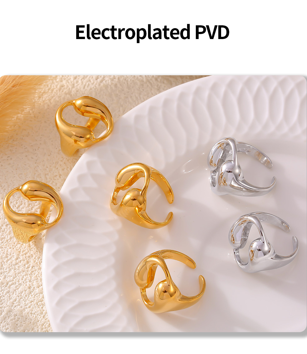 Anello da donna versatile personalizzato con doppia goccia circolare cava in acciaio al titanio, resistente allo sbiadimento_voghion.com