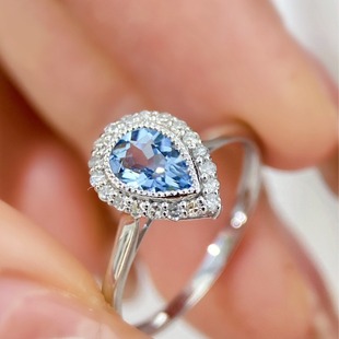 18K Gold Aquamarine Diamond Ring Santa Maria Aquamarine Diamond Surround Main 0.6 Carat Secondary 0.16 Carat