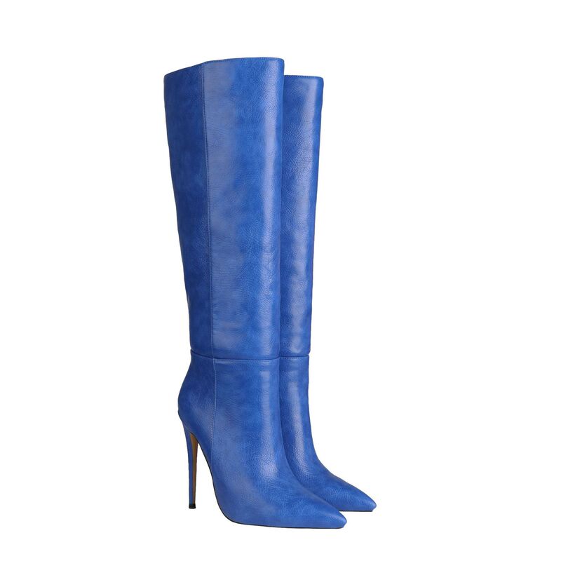 European and American foreign trade pointed-toe stiletto over-the-knee boots, size 47, slip-on knee-high boots, simple party fashion shoes for runway shows