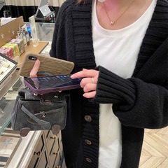 Eew * n黒いセーターウール粗織カーディガン