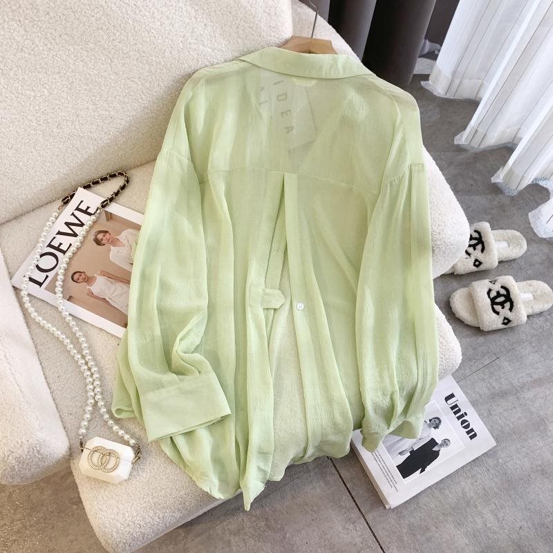 Plus size 1.0-150kg back-slit chiffon sun protection shirt for women, long-sleeved, new summer style, loose and stylish cardigan jacket Plus size 1.0-150kg back-slit chiffon sun protection shirt for women, long-sleeved, new summer style, loose and stylish cardigan jacket
