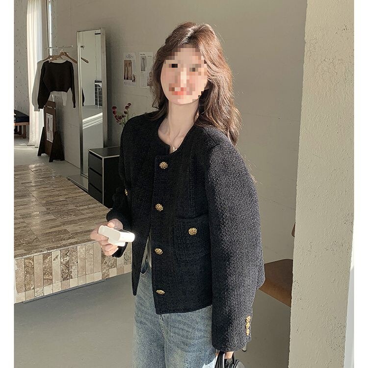 2025 Stylish French Elegant Spring and Autumn Chanel-Style Women's Black Short Jacket New Socialite