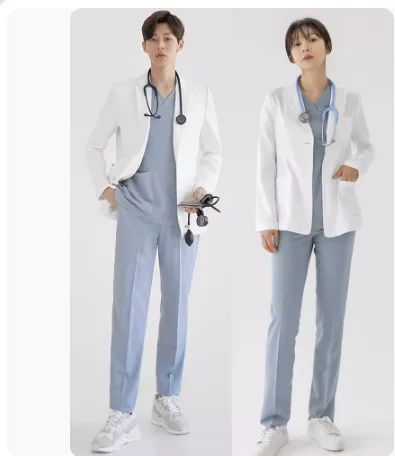 Doctor uniform, white coat for work, suit