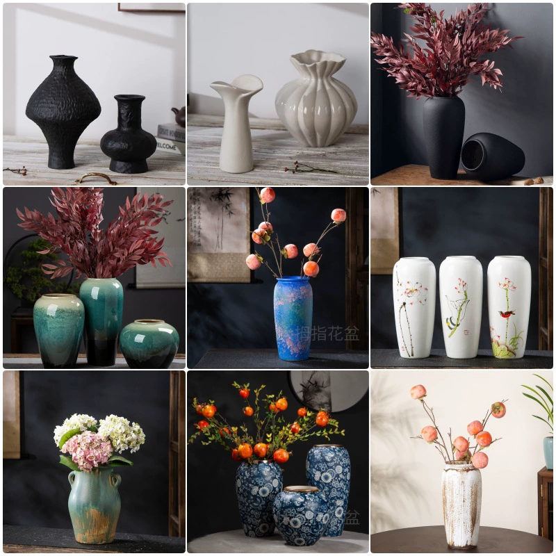 Керамическая ваза Цзиндэчжэнь, украшения для гостиной, цветочная композиция, новый китайский стиль, украшение для входа, цветочный сосуд, ретро керамический горшок, цветочный горшок