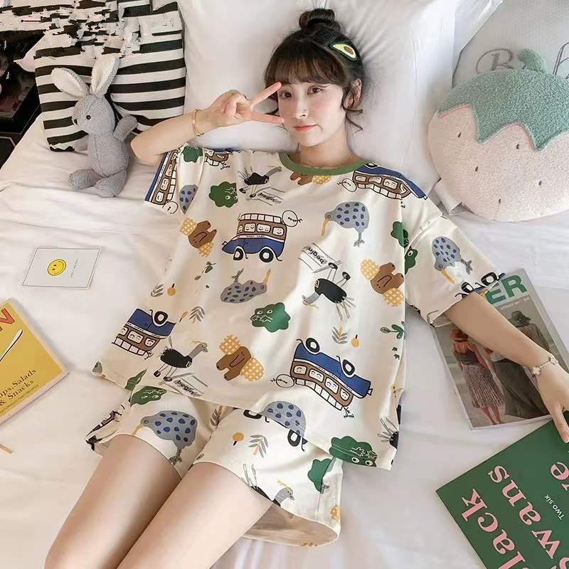 [Lots of in stock] Pajamas Women's Summer Short-sleeved Shorts Students Sweet Cute Cartoon Women's Summer Home Clothes