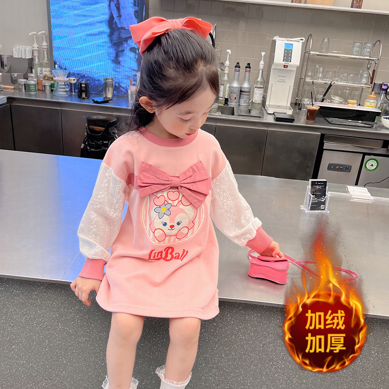 Ropa para niños costura suéter vestido de estilo occidental de los niños vestido bebé Mediados de longitud superior niña 2023 primavera y otoño nuevo