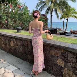 可加刺绣印花纯欲蕾丝边碎花吊带连衣裙女夏度假风海边沙